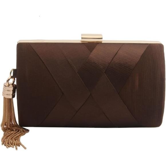 Handbags - Women's Elegant Tassel Pendant Silk Evening Bag Clutch Coffee